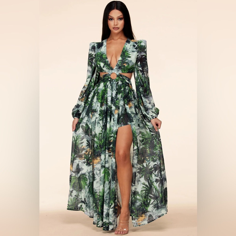 Green palm tree dress